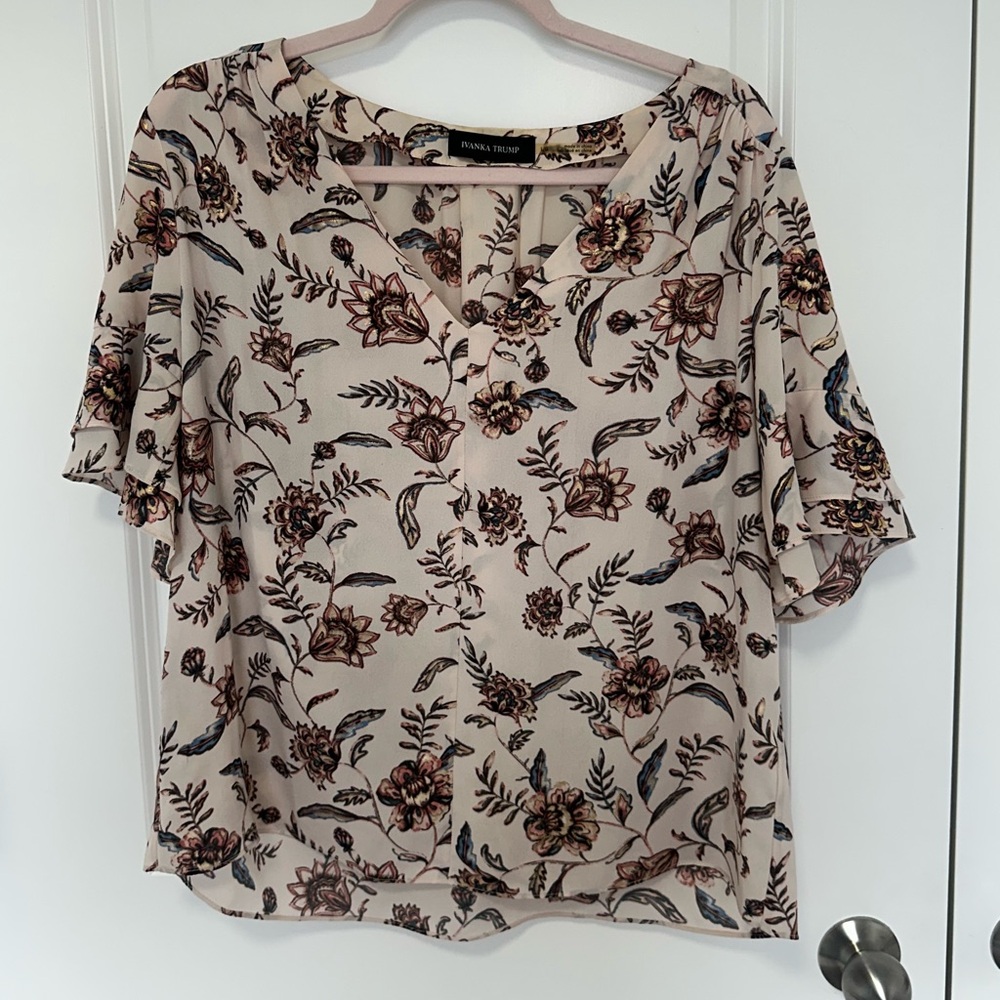 Ivanka Trump Floral Blouse With Flutter Sleeves